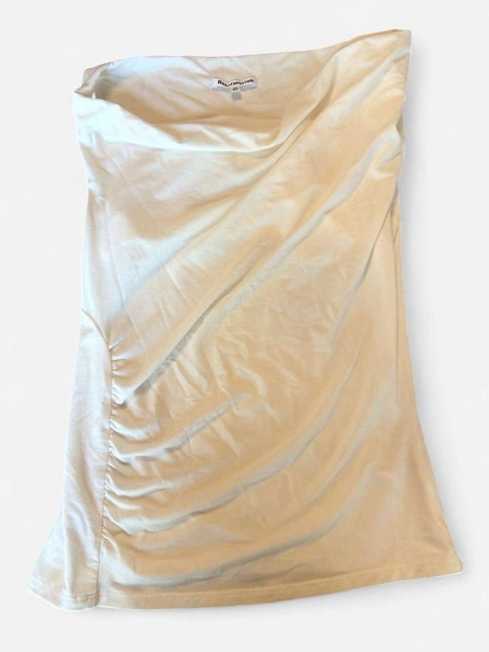 Reformation White Ruched Shoulder Top